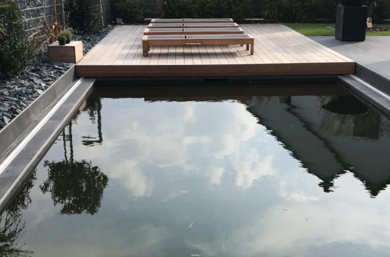 Electric sliding deck beige wood finish