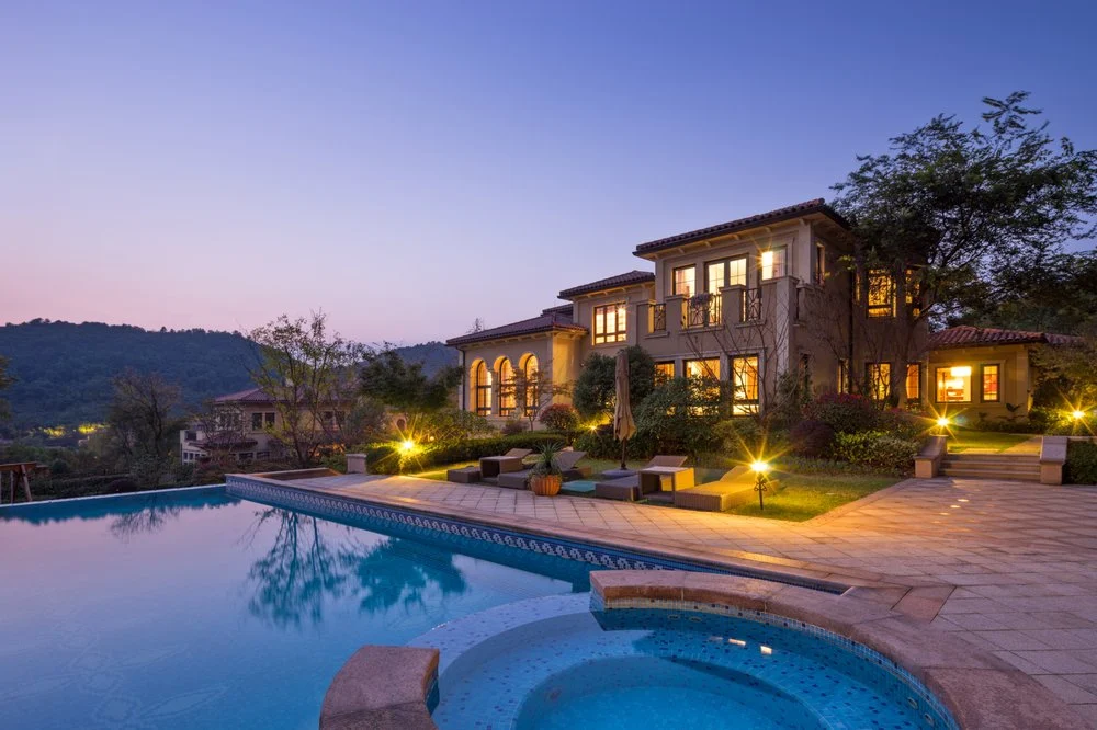 Backyard pool landscaping detail