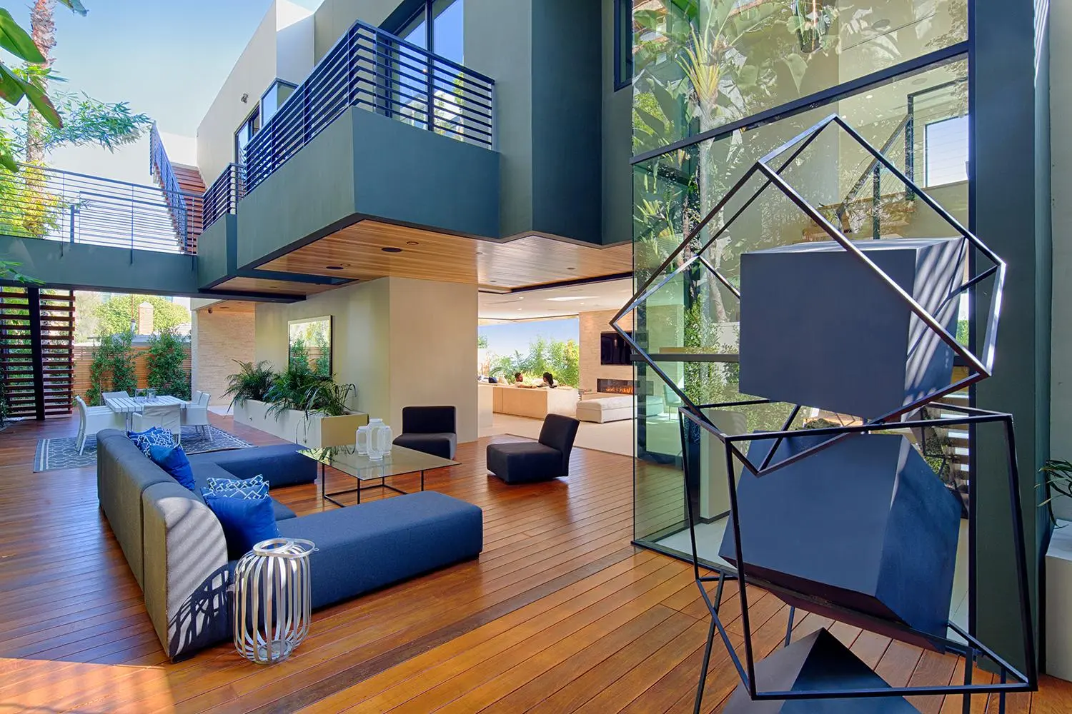 Multi-level outdoor deck and lounge area in a Los Angeles full home renovation