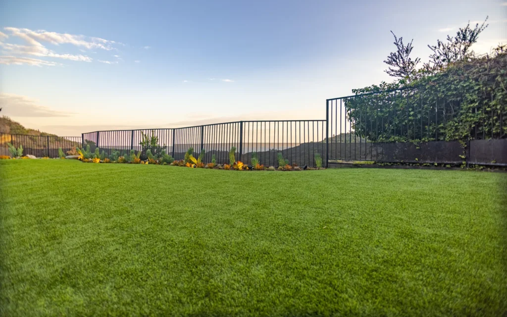 Backyard lawn with sunset canyon view in Beverly Glen