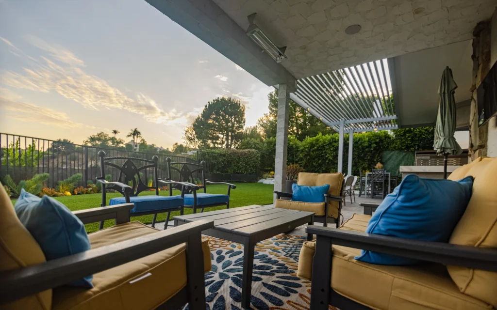 Pergola lounge with canyon views, an outdoor living must-have, in Beverly Glen