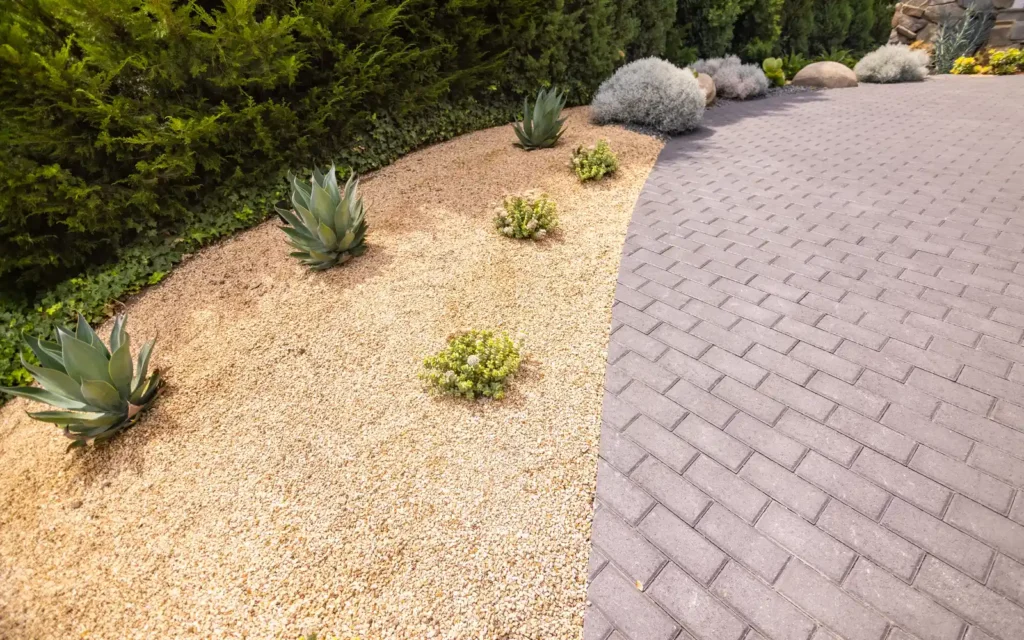 Newly installed herringbone paver walkway in Beverly Glen