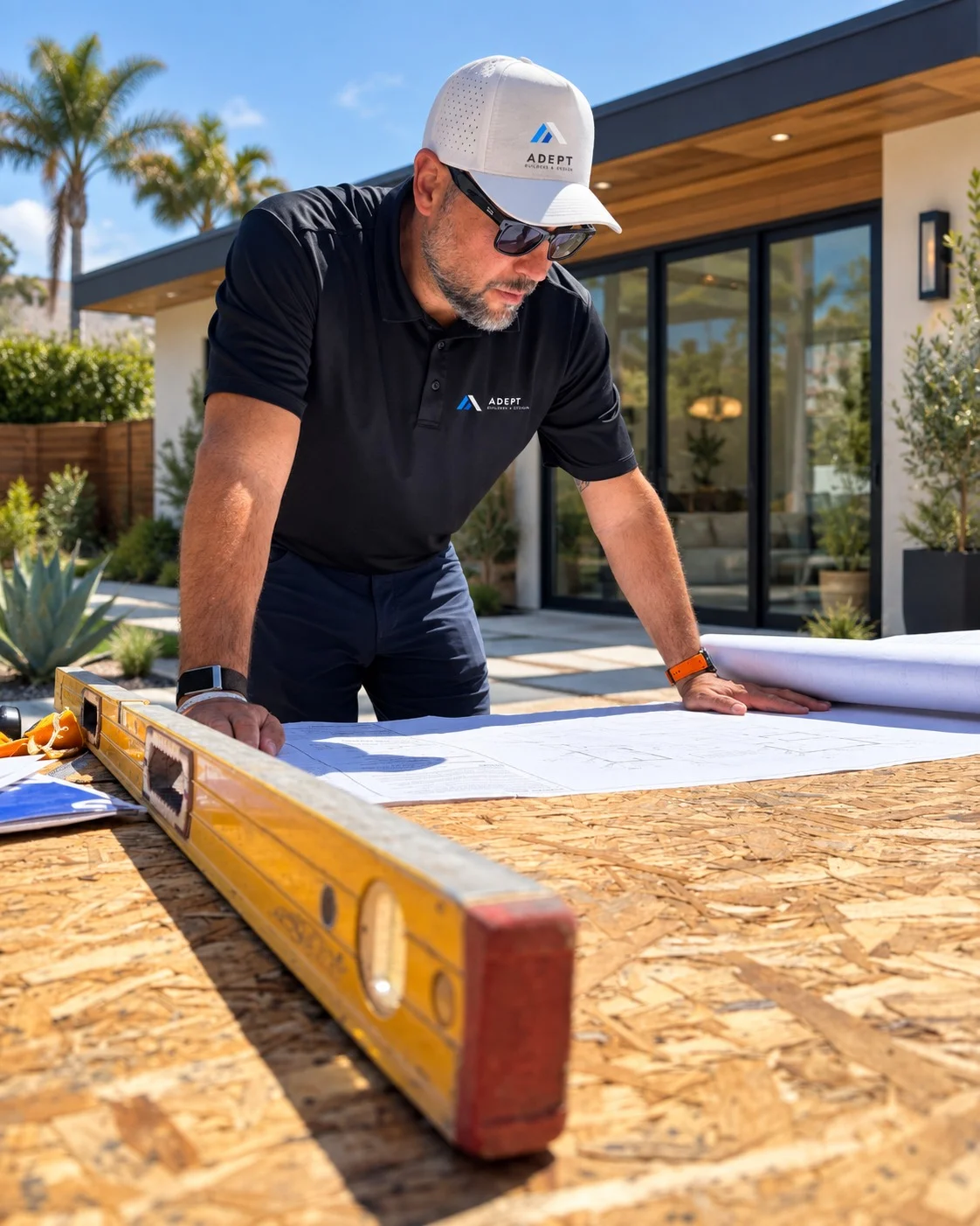 Lior Ohayon reviewing plans for an Adept Builders & Design project